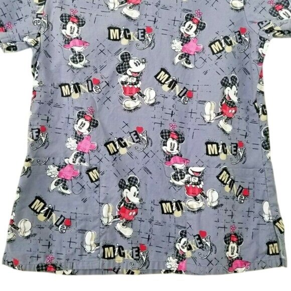 Disney Minnie Mouse Womens Scrub Top S Purple V-Neck Short Sleeves 100% Cotton C - Picture 3 of 6